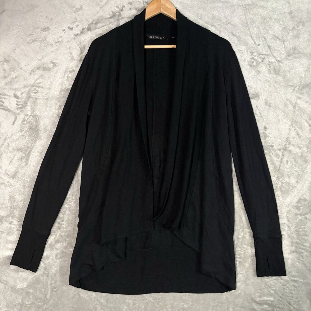 Athleta Wrap XS Black Open Front Cardigan Duster Nirvana Yoga Lounge Whimsigoth
